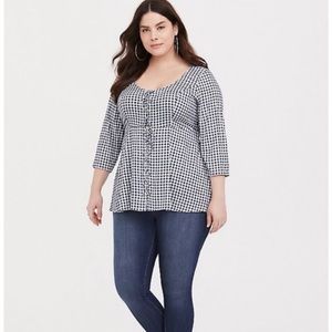 Torrid lace-up navy gingham baby doll top